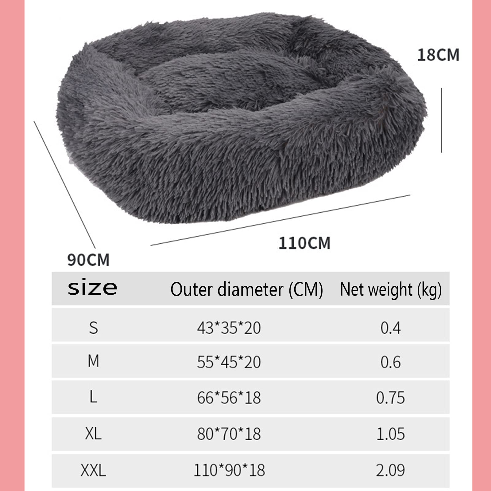 Grand Panier Chien,Tapis Chien Antidérapant,Panier Chat Moelleux De Chaud,Carré Dehoussable Lavage Facile,pour Chien Grande Taille Ou Chat,Dark Gray,L (66 * 56 * 18)