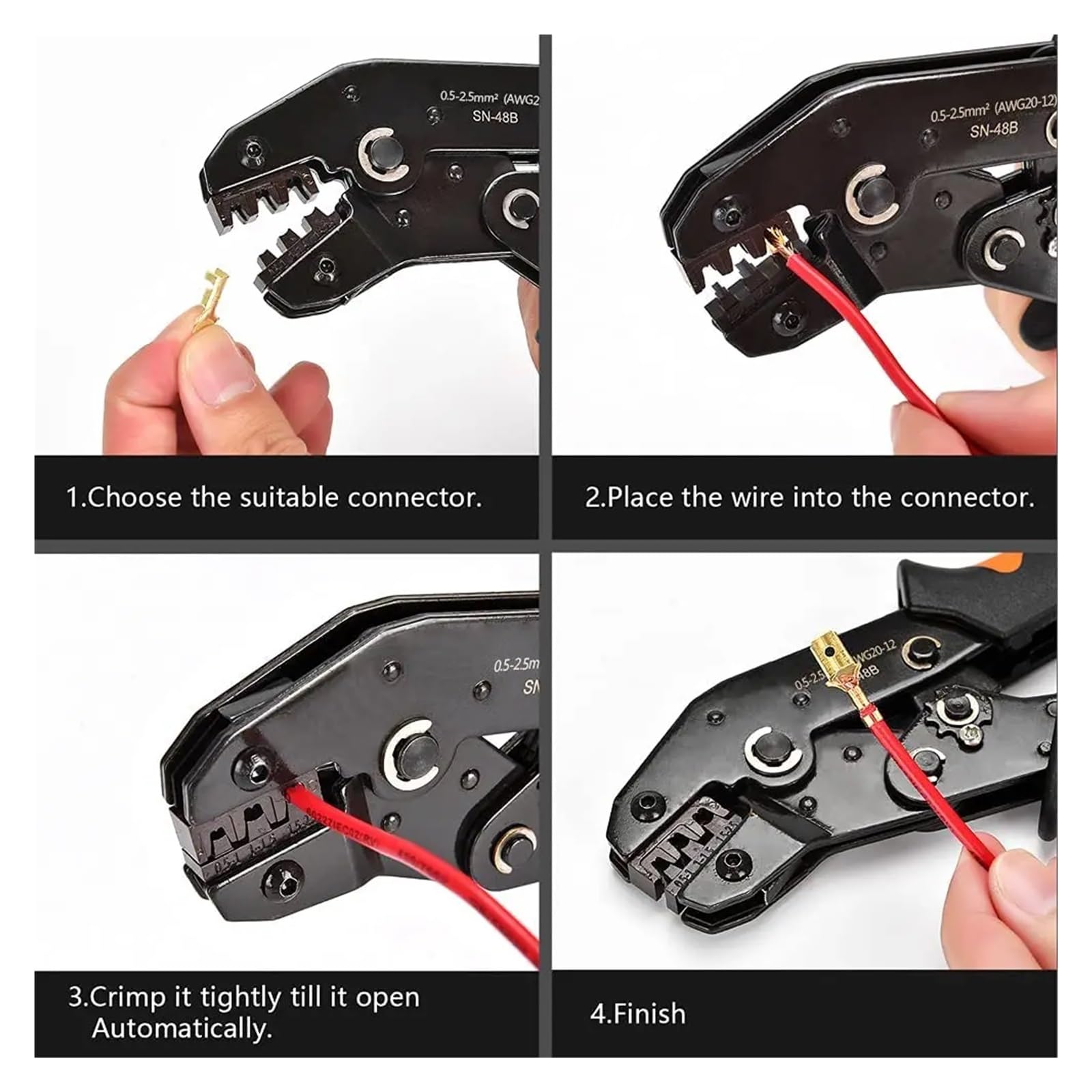 Wire Terminal Crimping Tools Kit,Ratcheting Crimp Plier 500 Female Male Spade Connectors&Bullet Terminals Set Hand Crimper(SN-58B)