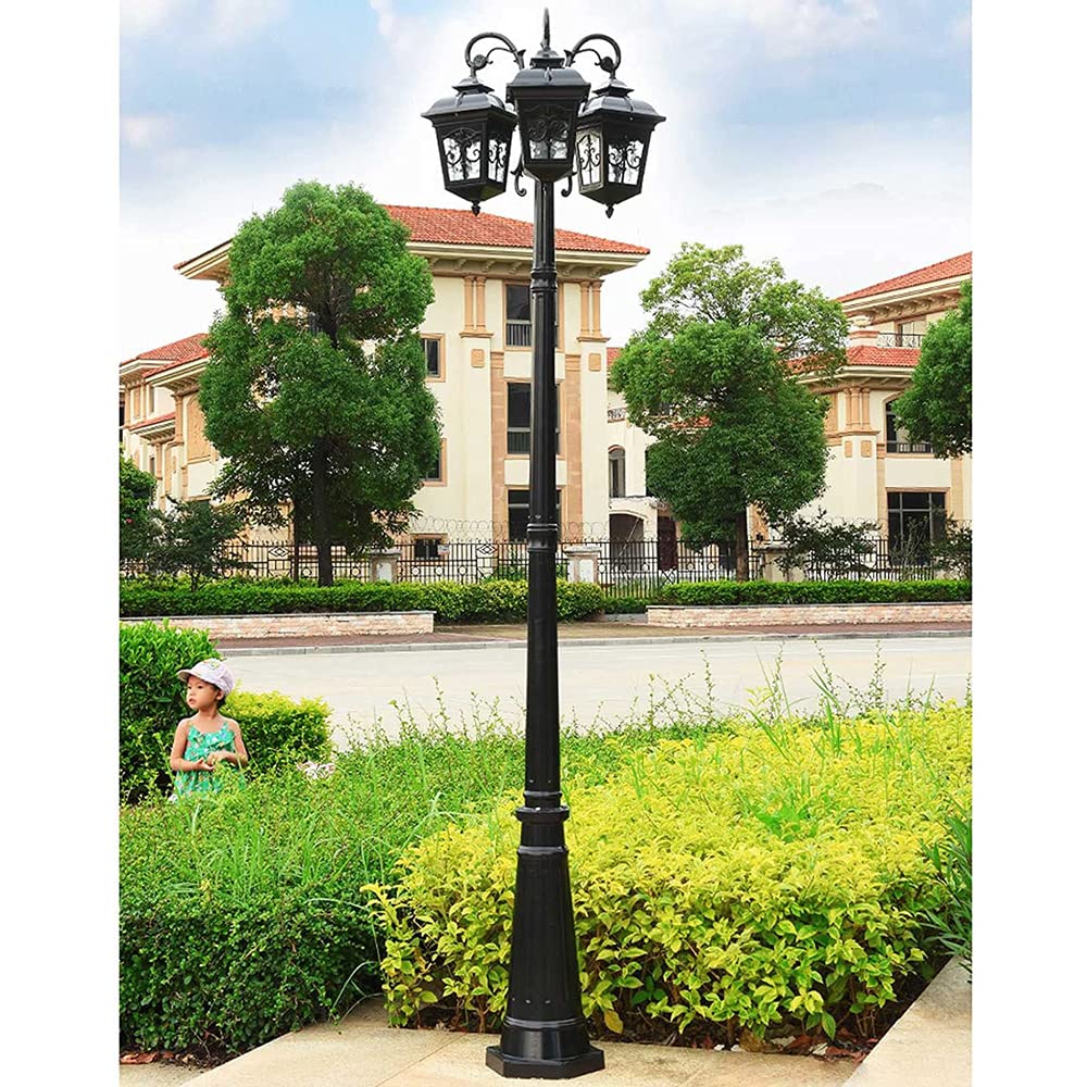 Lampadaire d'extérieur 3 lampes E26 pour jardin, extérieur, IP65, éclairage classique haut en verre, pour villa, cour, parc, allée.