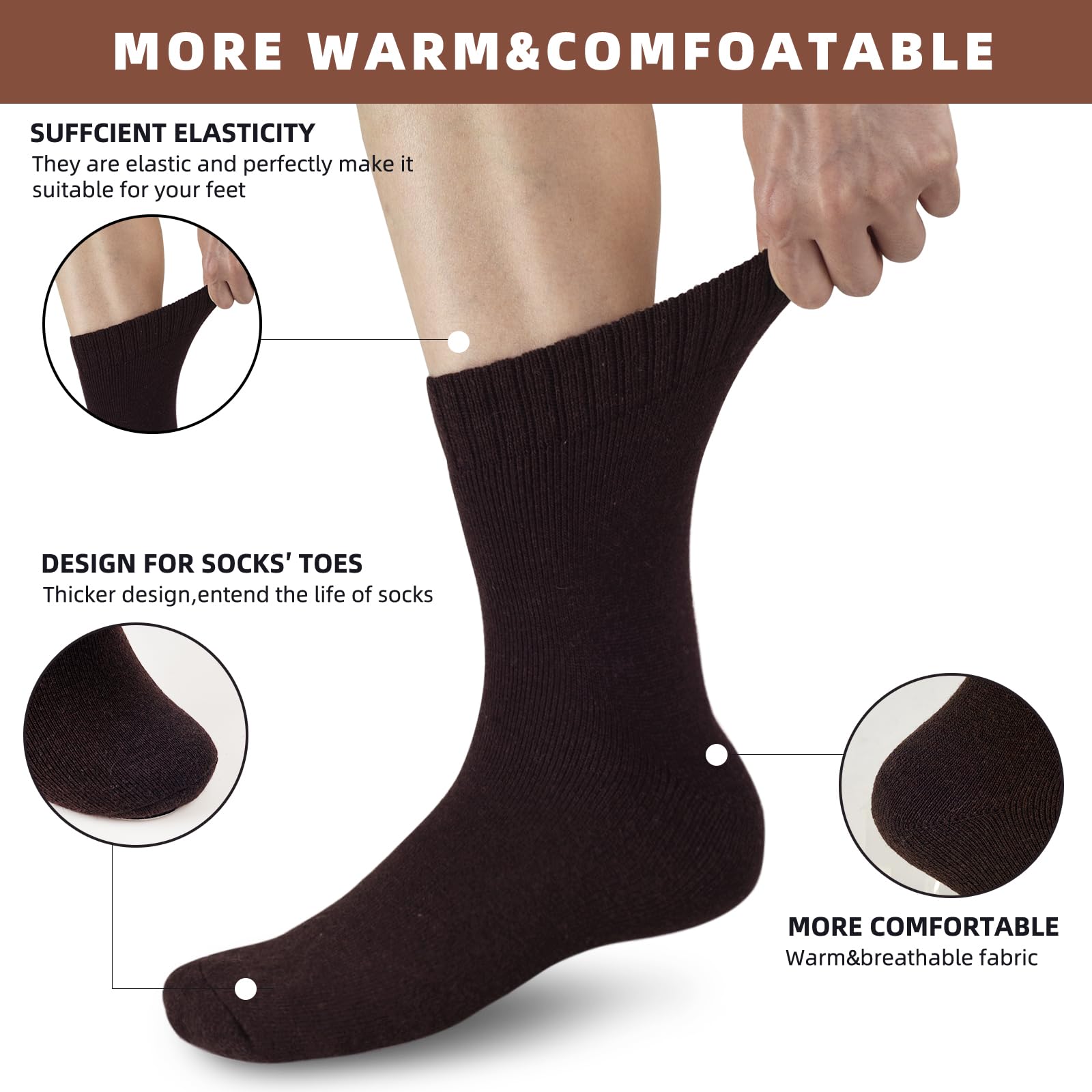 VoJoPi Calzini Termici Uomo, 5 paia Calze Uomo Invernali, Calze Lana Addensati e Caldi, Morbido e Accogliente, Taglia Unica 39-45