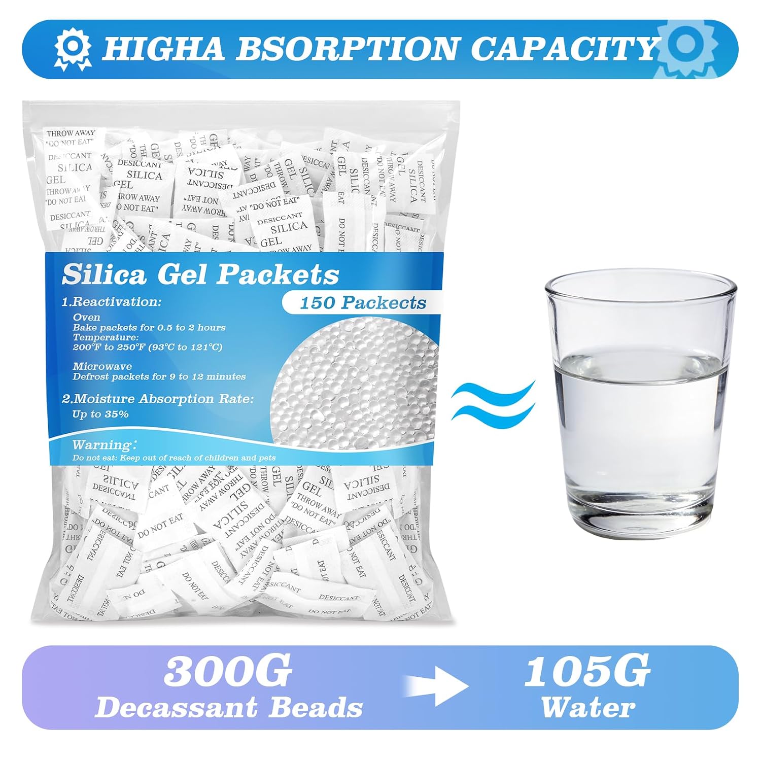 Sukh 150PCS 2 Gram Silica Gel Packets - Premium Desiccant Packs for Storage,Rechargeable Moisture Absorbers Humidity Packs,Desiccants Silica Packets for Electronics,Closet,Jewelry,Shoes