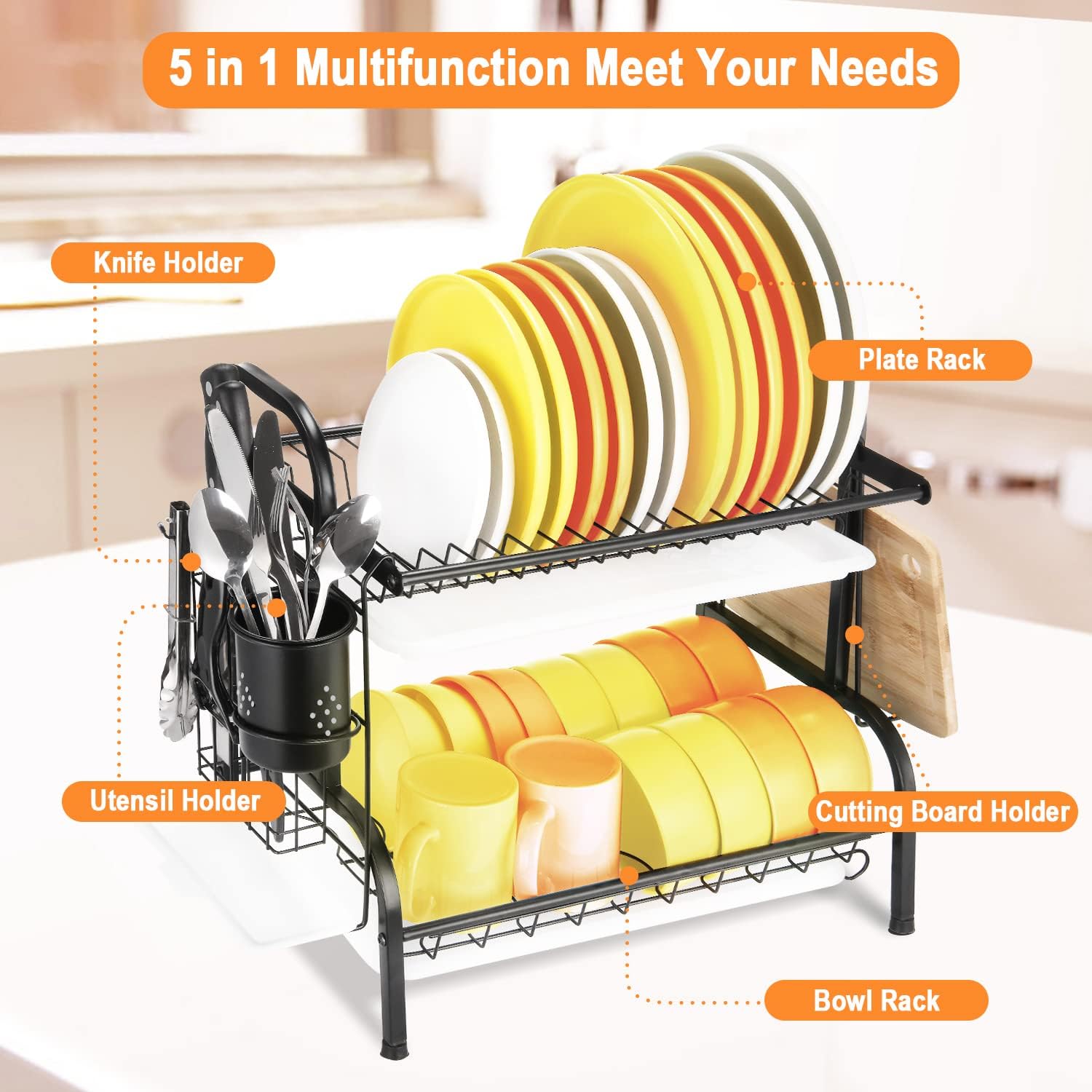 🍽️ Escurridor De Platos De 2 Niveles – Acero Inoxidable, 33.5″ De Largo, Organizador De Cocina