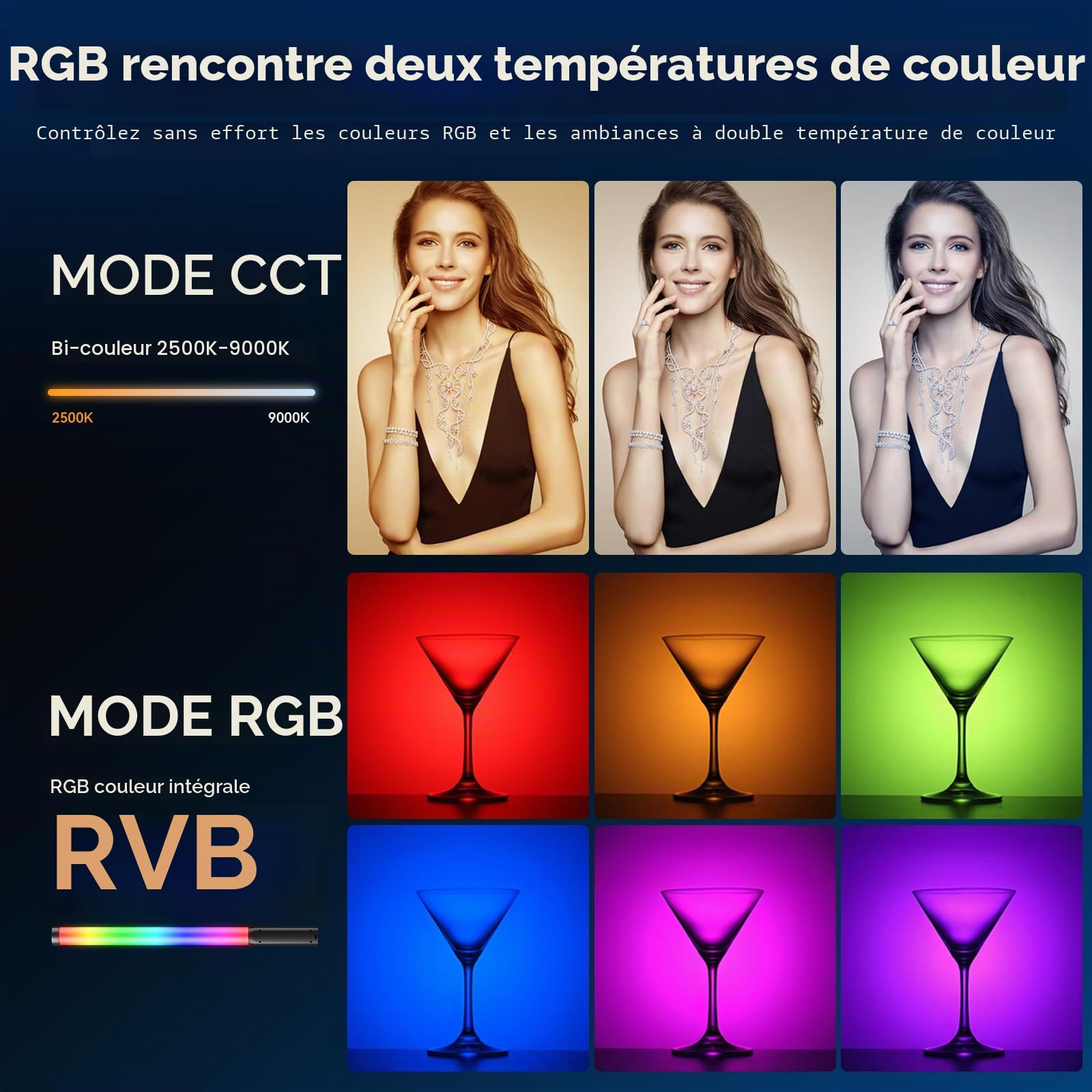 ULANZI VL119 Lampe Vidéo 10W, 360° Couleurs RVB, Luminosité 360Lux@0.5m, Tube Light avec Batterie 3300mAh, 2500K-9000K Réglable pour Portrait Photographie de Produits
