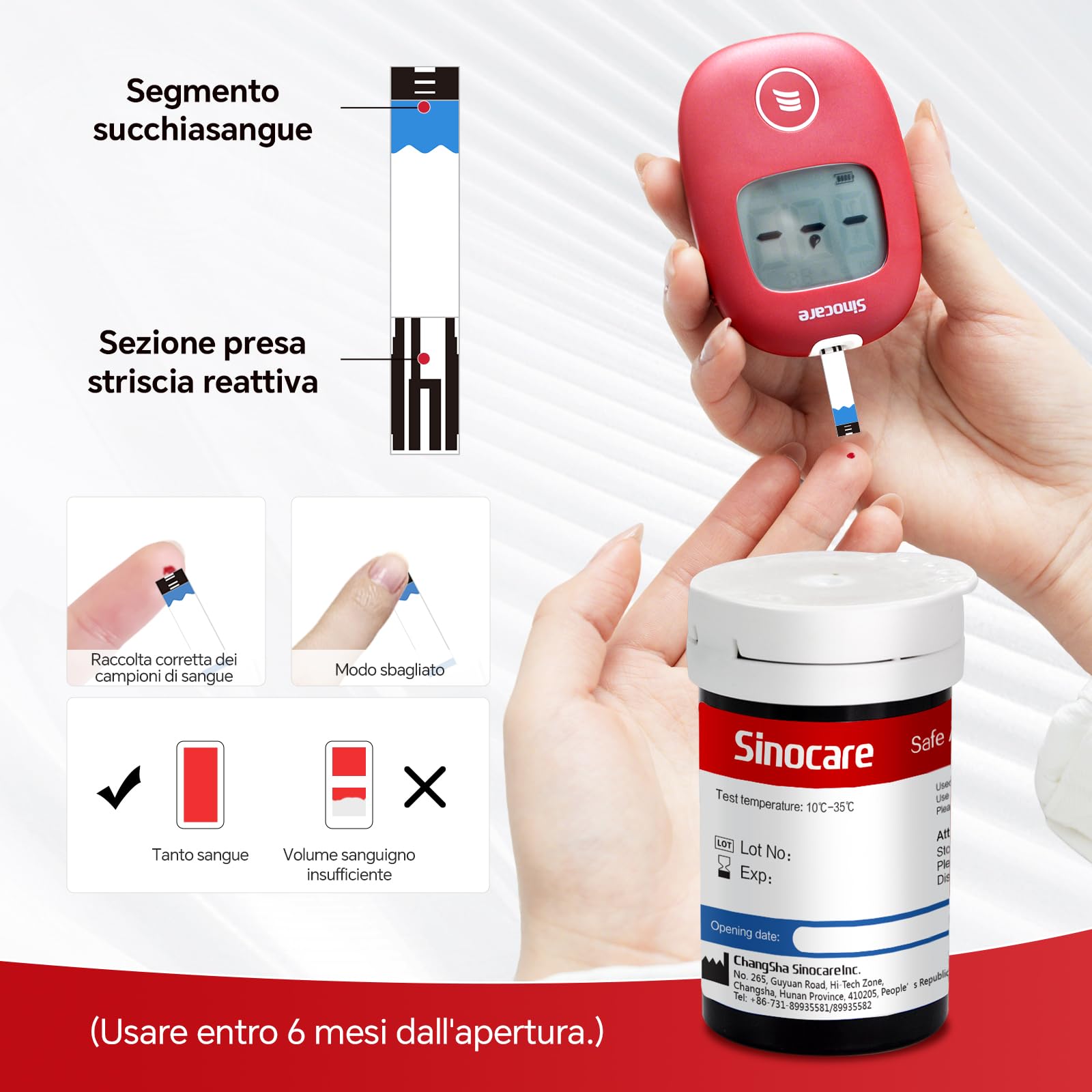 Sinocare Safe AQ Strisce per Glicemia, 50 Pezzi Senza Lancetta, Strisce Reattive Adattabili solo a Safe AQ Smart/AQ Voice/AQ Air Glucometro, [Lancetta non incluso][Glucometro non incluso] (50 Pezzi)