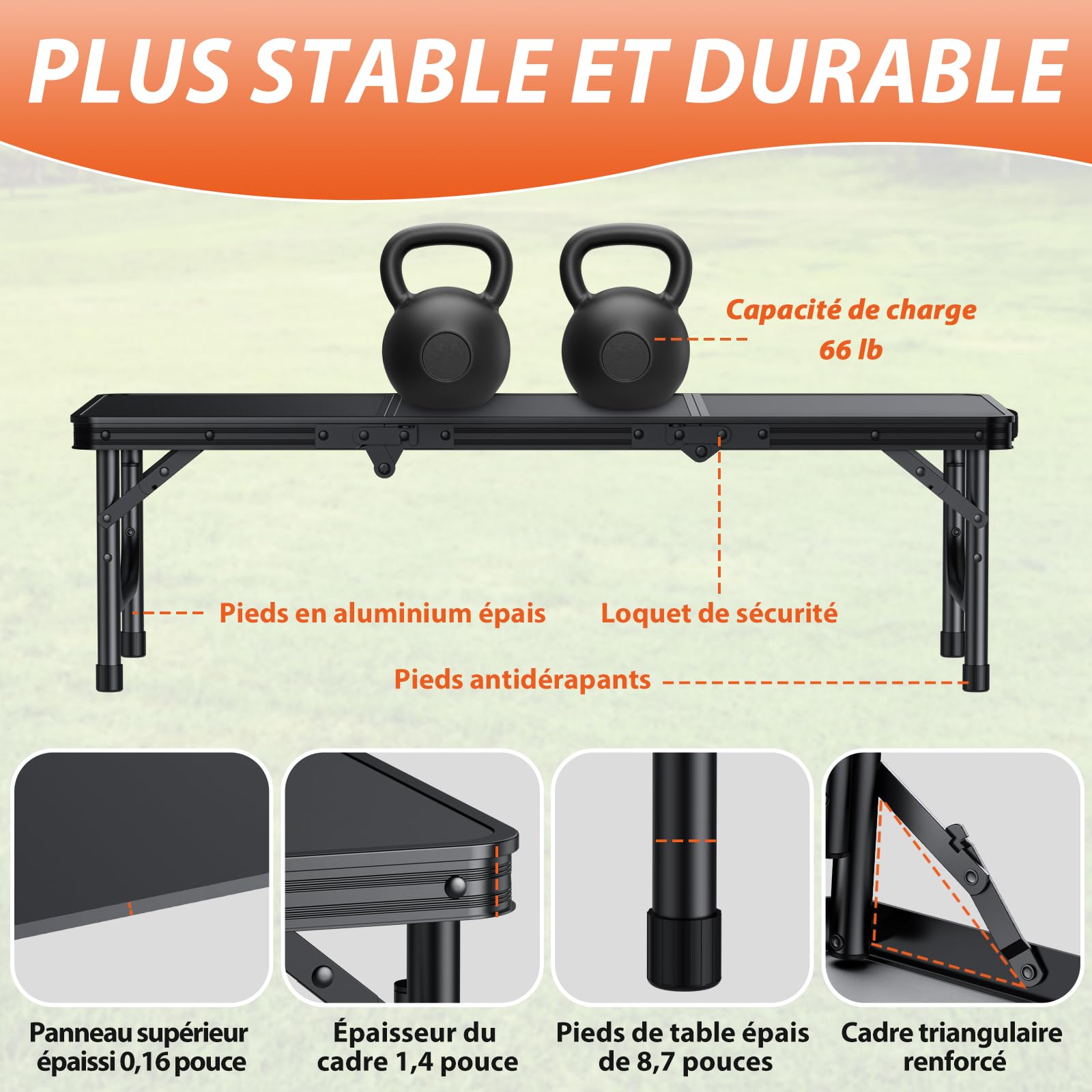 FUNYKICH Table de Camping Pliante Basse de 0,9 m avec Sac de Transport, Table de Pique-Nique Portable, Table de Plage légère et épaisse pour Plage, Camping‎ Noir 87 * 40 * 26.2cm