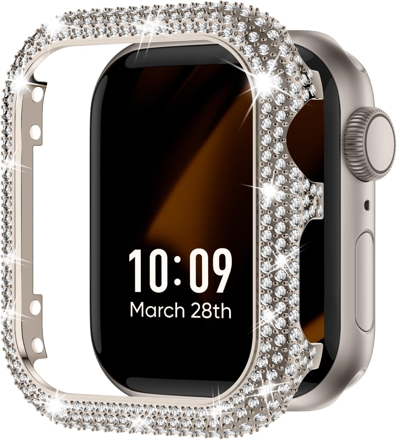 Missair Bling Case Compatible with Apple Watch Series 6 5 4 SE, Women Glitter Fully Crystal Diamond Frame Stainless Steel Metal Protective Cover Bumper for iWatch 44mm, Starlight