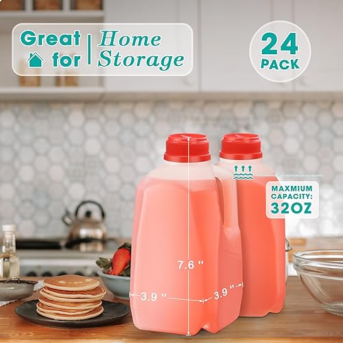Miniatura 2 de Skylety Paquete de 24 mini jarras de leche de plástico con tapas, botellas vacías de polietileno de alta densidad para refrescos, líquidos, batidos