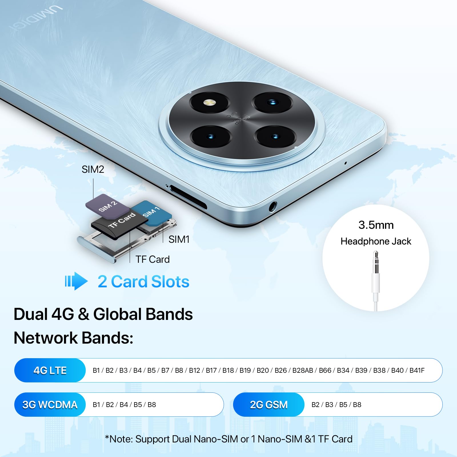 UMIDIGI G100 Unlocked Cell Phone Android 14, 6.9" HD+ 120Hz,Octa-core 16GB +256GB Expand 1TB,GPS Unlocked Smartphone,6000mAh,50MP Triple Camera,Dual 4G LTE Phone, NFC,AI Face Unlock,OTG,Blue