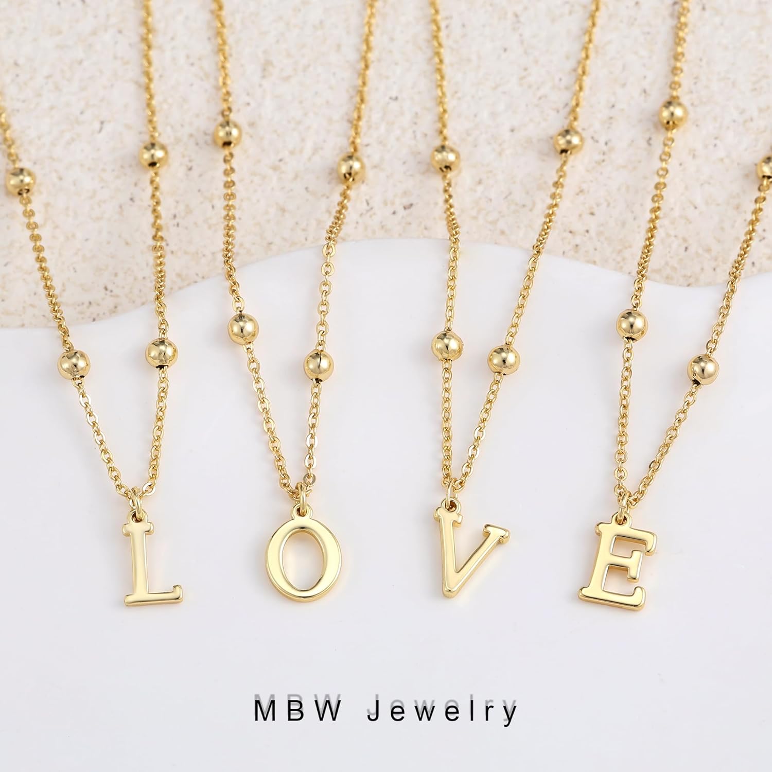 MBW Layered Initial Necklaces for Women, Dainty 14K Gold Plated A-Z Beaded Pendant Letter Charm Necklace Personalized Name Necklaces for Women Trendy Jewelry Gift - Image 3