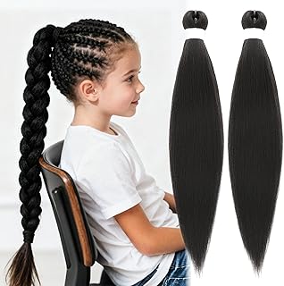 Long Black PreStretched Synthetic Braiding Hair Extensions for Twists & Box Braids,Soft Yaki Texture,Sweat