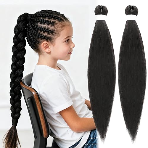 Long Black PreStretched Synthetic Braiding Hair Extensions for Twists &
