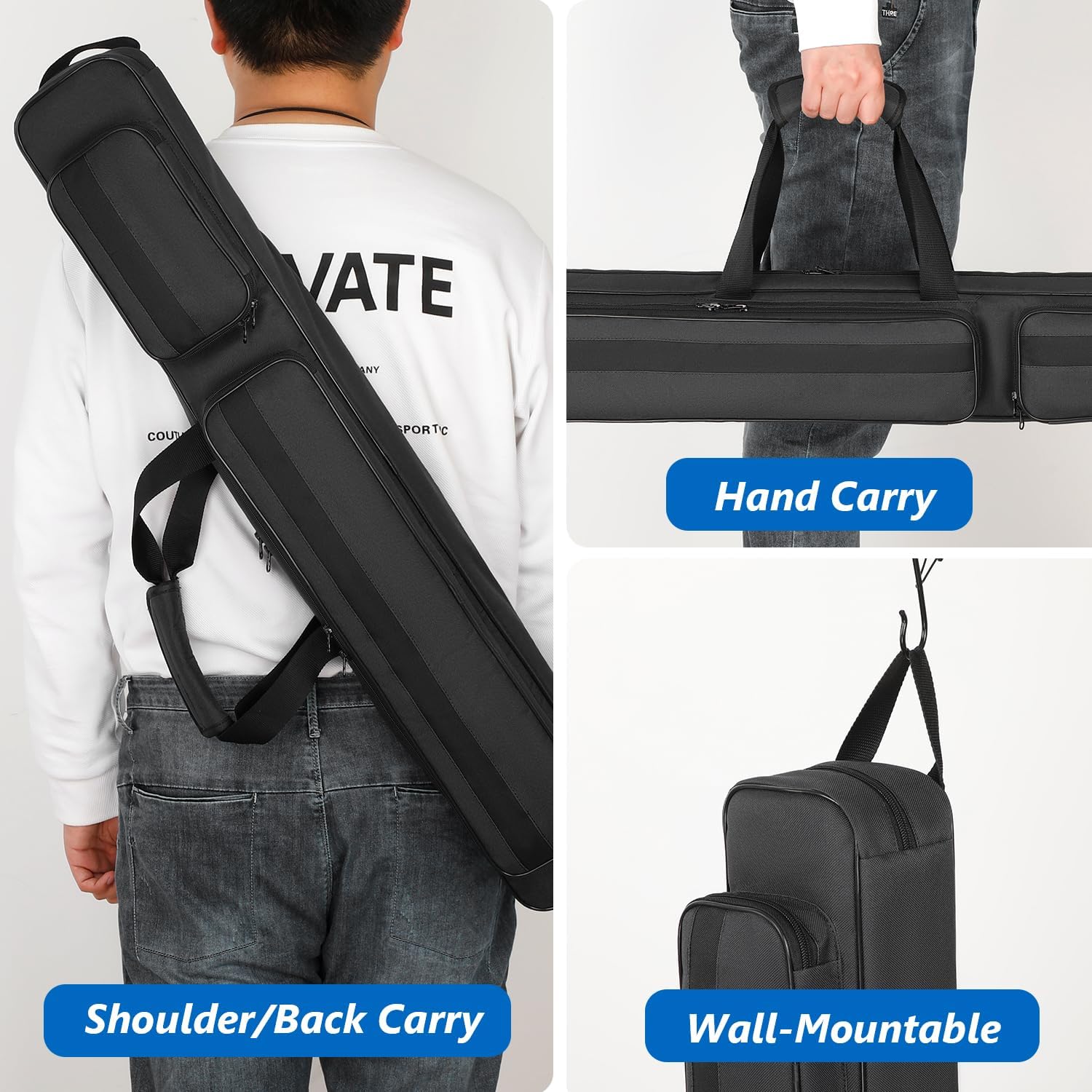 Pool Cue Case, Pool Stick Carrying Case Holds Butts & Shafts, Padded Billiard Cue Case with Multi-pockets and Hidable Straps for Cue Sticks & Accessories