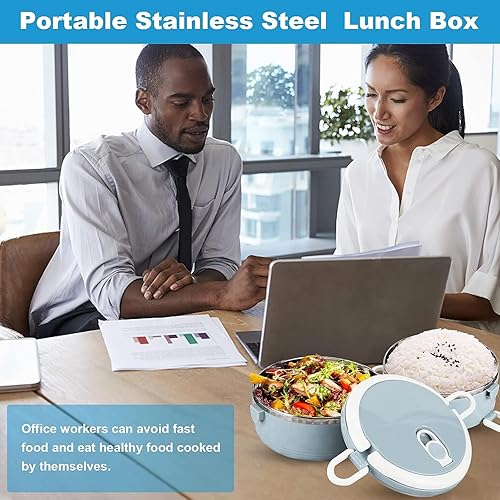 Miniatura 4 de LIZEALUCKY Contenedores térmicos para almuerzo, caja Bento aislada de acero inoxidable, apilables, a prueba de fugas para picnic, oficina, hogar