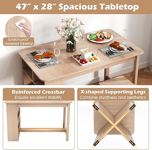 Miniatura 4 de Giantex Juego de mesa de comedor de 5 piezas para 4, juego de mesa de cocina con estante de almacenamiento lateral, 4 taburetes cuadrados, muebles