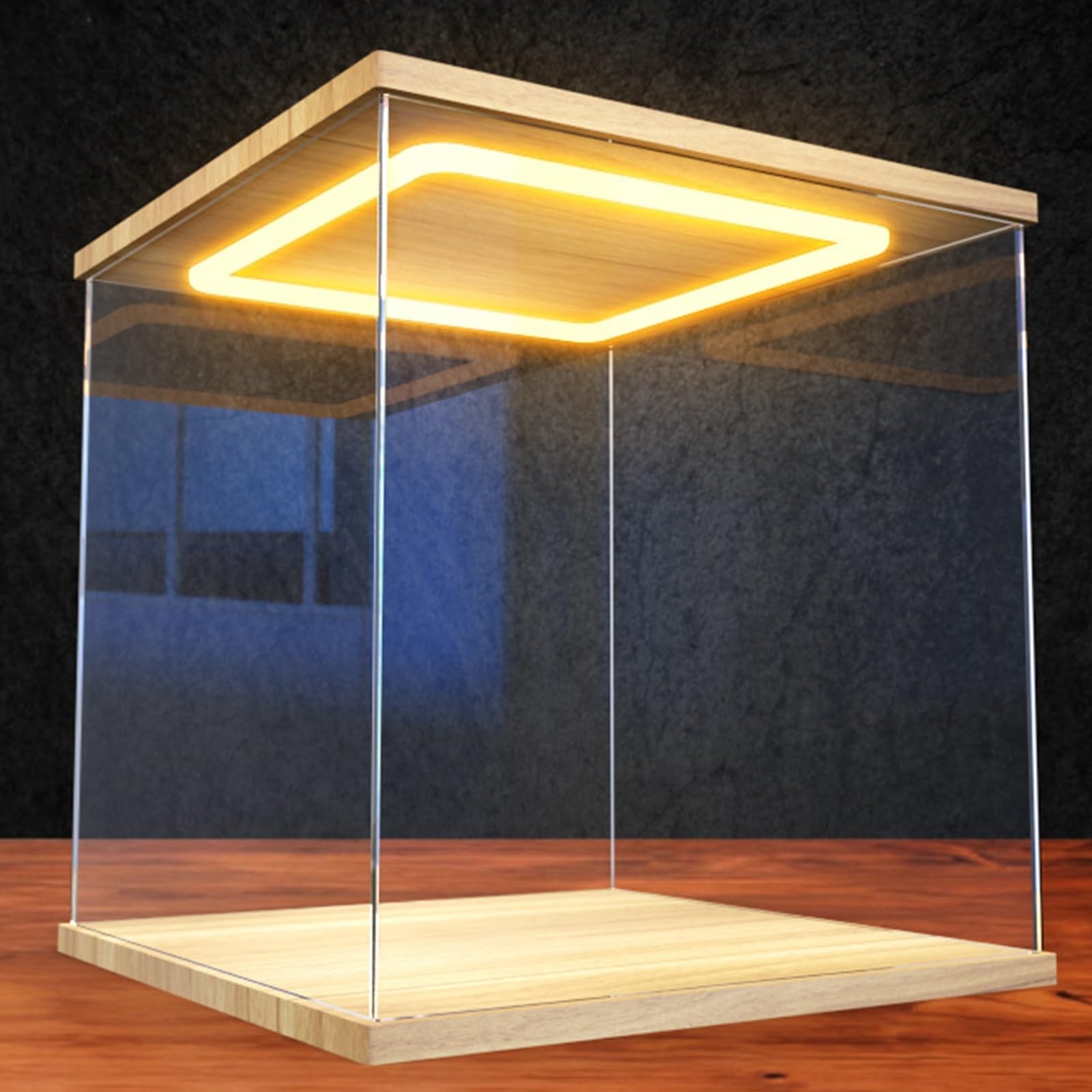 Clear Acrylic Display Case with Lights, Display Cabinet, Model Showcase Box, Easy to Assemble, for Collectibles(40cm/15.7in)