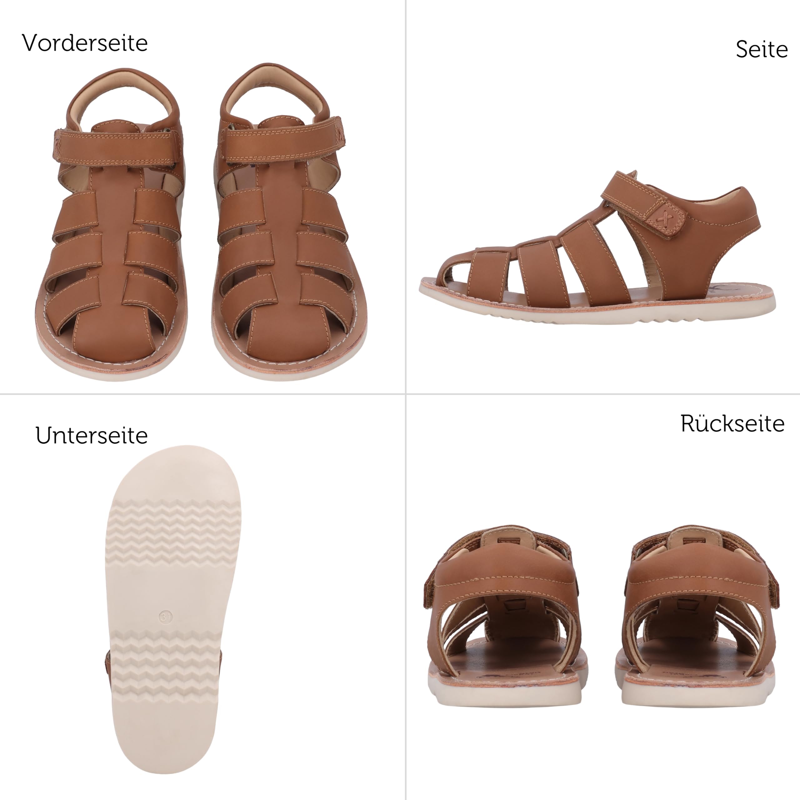 Gusti Leder Sandale Raban - Kinder Sandale mit Klettverschluss und gepolsterter Ferse