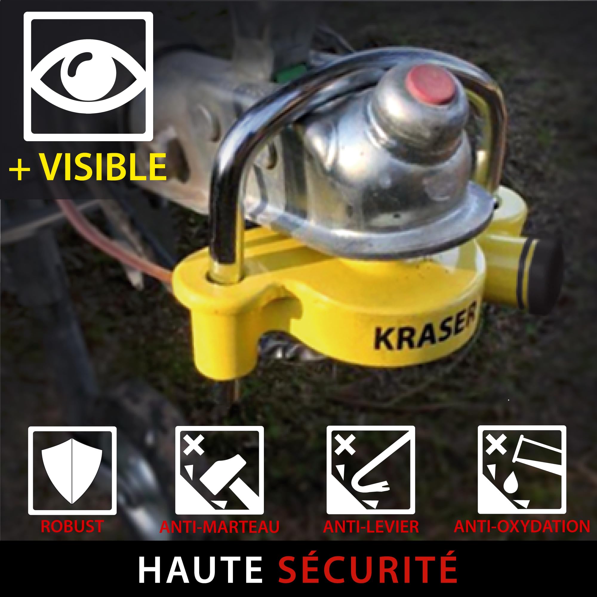 KRASER KR815 Antivol Remorque et Caravane pour Attelage, Verrouillage Haute Sécurité, Très Visible et Dissuasif. Efficace Contre le Vol, Pratique à Utiliser et Testé par des Milliers d’Utilisateurs