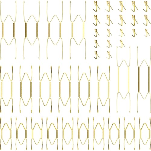 20 Pieces Invisible Wall Plate Hangers 4/5/6/8/10 Inches Wall Plate Hangers Stainless Steel Decorative Wire Plate Hangers with 20 Pieces Hangers Hook with Nails for Antique Plates and Art (Gold)