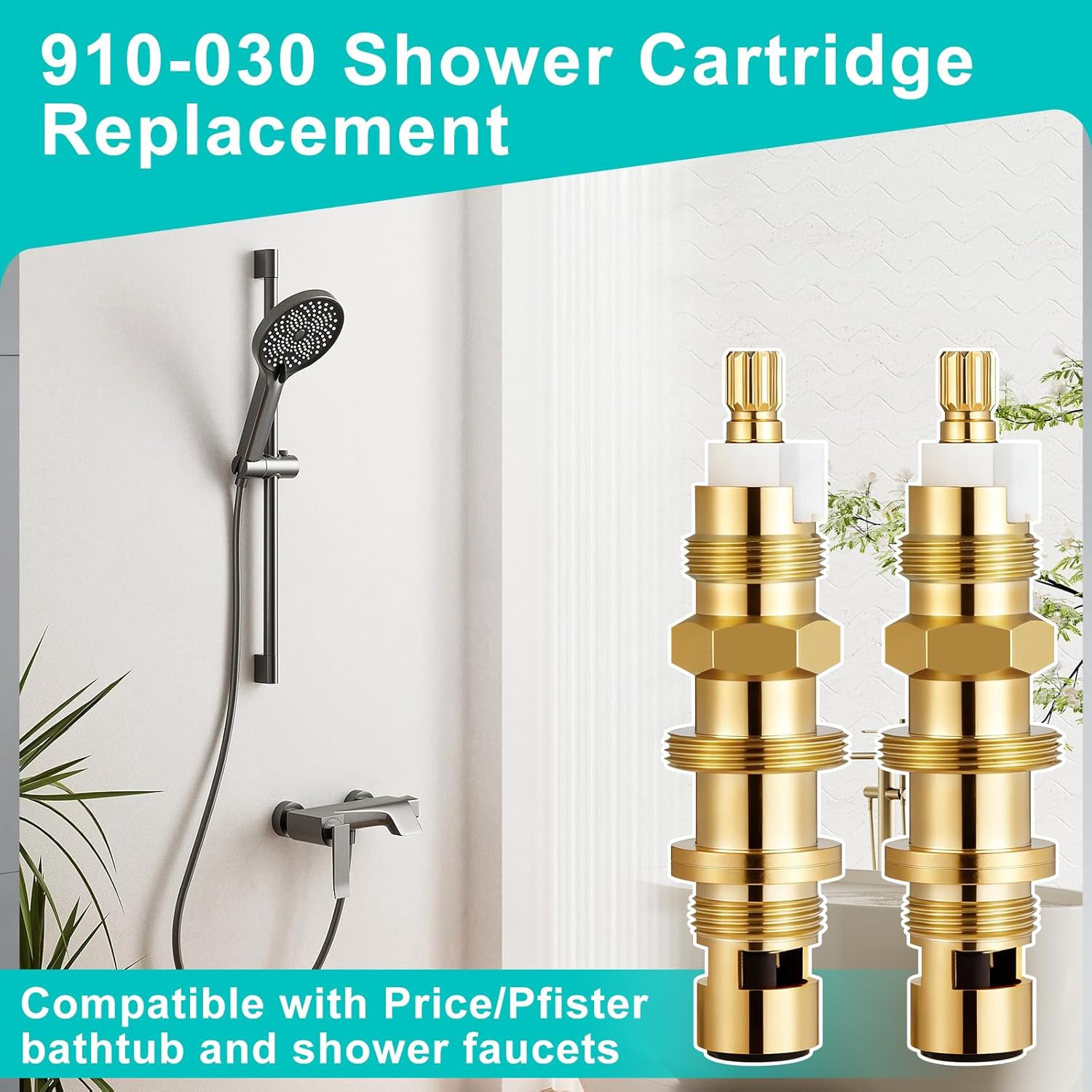 2 Pack 910-030 Shower Cartridge Replacement, Compatible with Price Pfister Shower Valve, Ceramic Disc Valve Cartridge for Bathroom Shower Faucet, Brass Construction