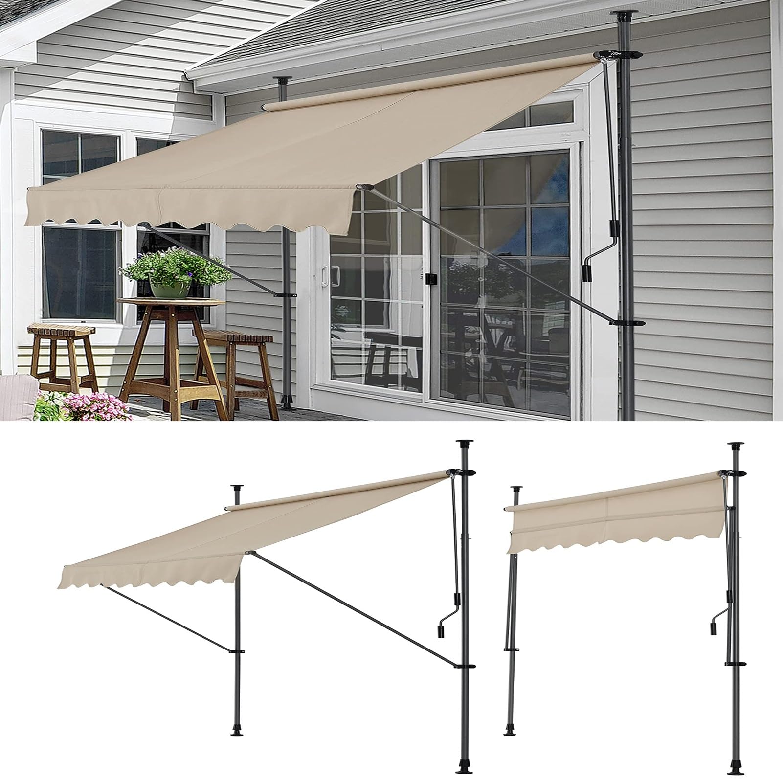 Auvent de pluie extérieur réglable pour balcon et store de terrasse manuel 118 pouces