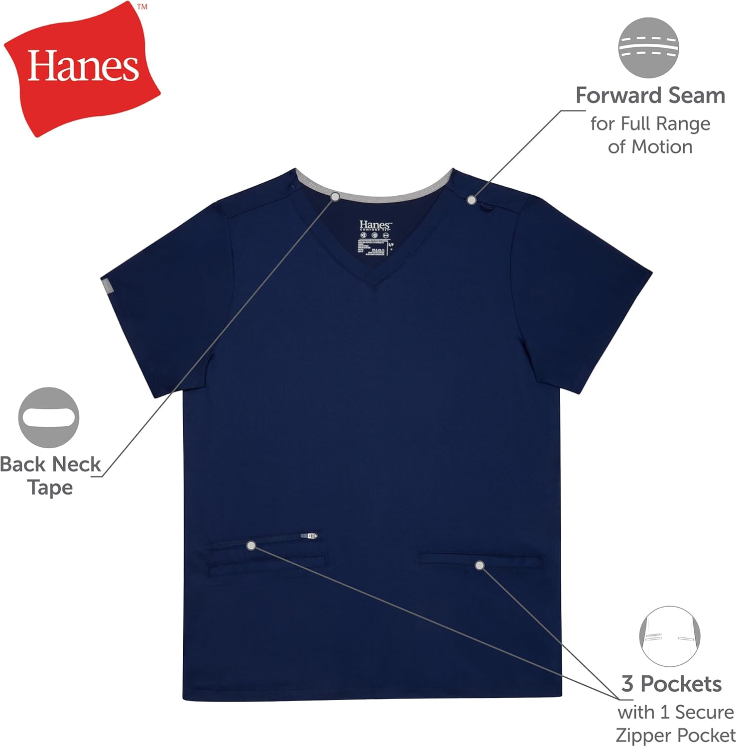 Hanes Womens Hanes Women's Premium Scrubs Top with Pockets, Comfort Fit Scrubs for Women, Nurse Essentials - Image 4