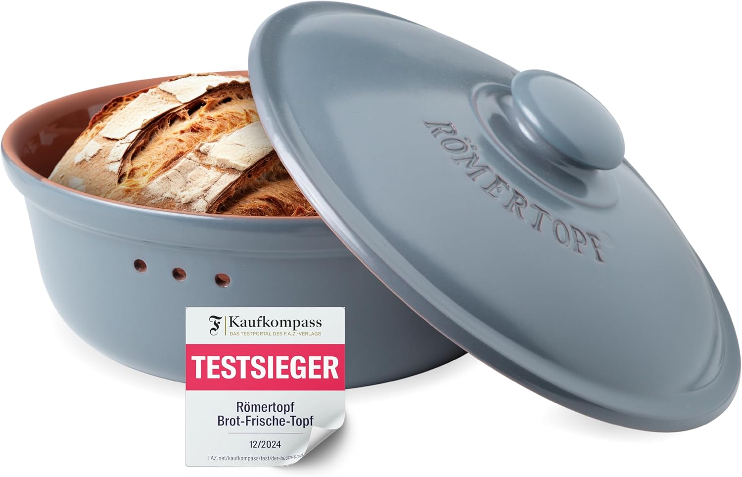 Römertopf Oval Ceramic Bread Freshness Pot | Natural Ceramic - Ideal For Storing Bread And Pastries - 15.7"x11"x7.8" - White