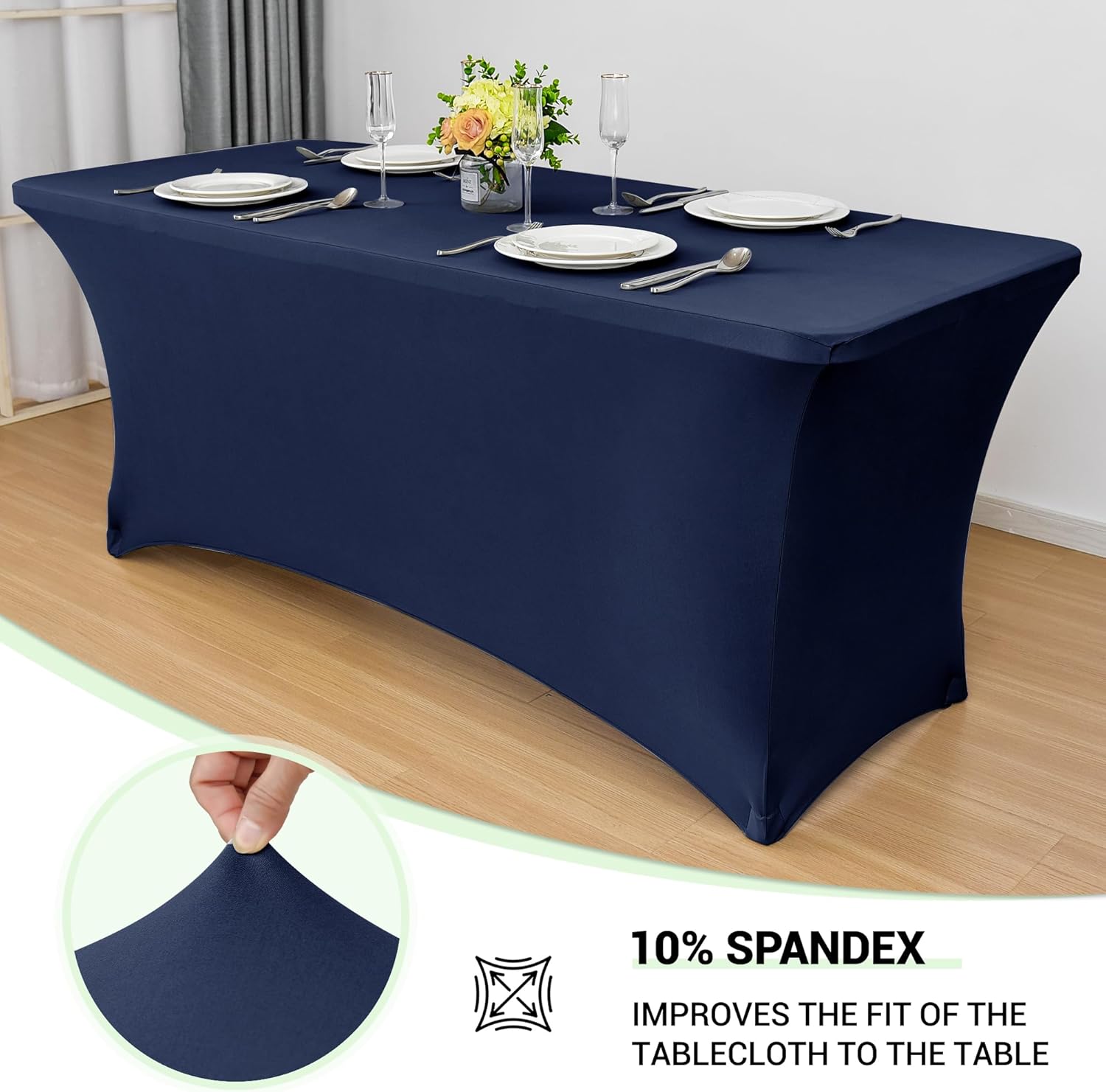 obstal 4ft stretch spandex table cover for standard folding tables - 2 pack universal rectangular fitted tablecloth for party, banquet, events, trade show (navy blue, 48l x 24w x 30h inches) navy blue 4 ft | 2 pack