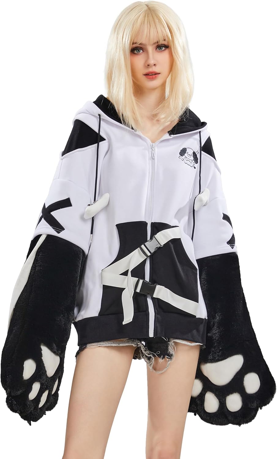 Micotaku Women's Pullover Hoodie Sweatshirt with Detachable Furry Dog Paw Gloves Cute Handbag