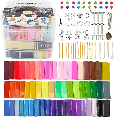 Juego de arcilla polimérica de 60 colores, horno de bloque de 1 onzahorno con 19 herramientas de arcilla esculpida y 14 tipos de accesorios