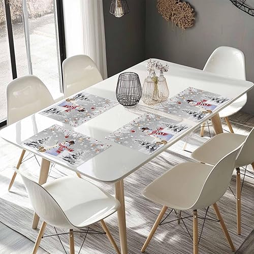 Vista 698 de Juego de 6 manteles individuales rojos para el día de San Valentín, diseño de corazón de San Valentín, resistentes al calor, lavables, manteles