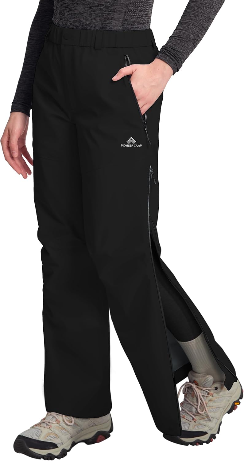 Pioneer Camp Women's Rain Pants 3-Layer Hardshell 20000mm Waterproof Hiking Pants Breathable Side Zip Outdoor Ski Snow