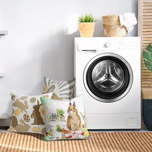 Miniatura 4 de Ashler - Juego de 4 fundas de almohada de Pascua de 18 x 18 pulgadas decoraciones de conejo para primavera fundas de almohada doradas para Oro -