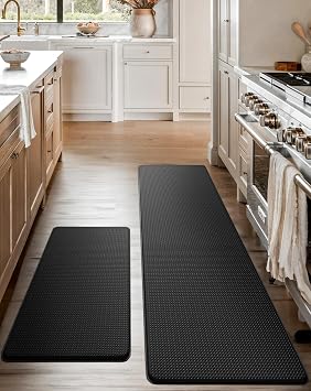Anti-Fatigue Kitchen Mat Set 2-Piece Memory Foam Cushioned Mats for Standing Black, 1830 & 1860, 0.4 in Thick, Waterproof, Non-Slip Homergy