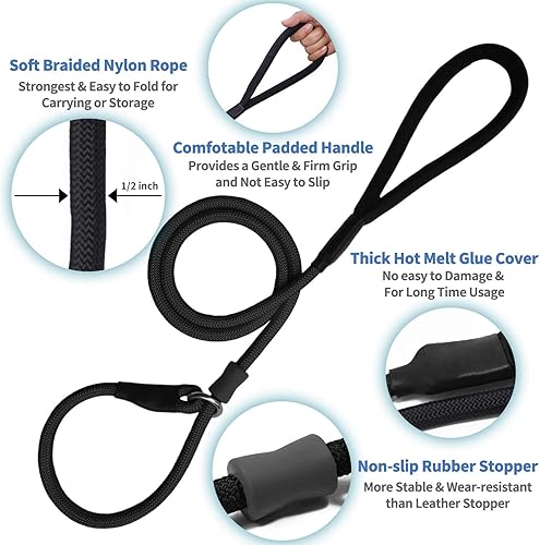 Miniatura 5 de Correa de entrenamiento para perros de cuerda antideslizante fuerte (6 pies) Correa de nailon trenzado resistente y duradera con tapón de goma y