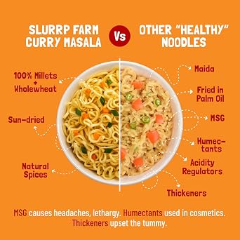 Slurrp Farm No Maida Millet Noodles | Not Fried, No MSG | Curry Masala Flavour, Pack of 3 X 192g
