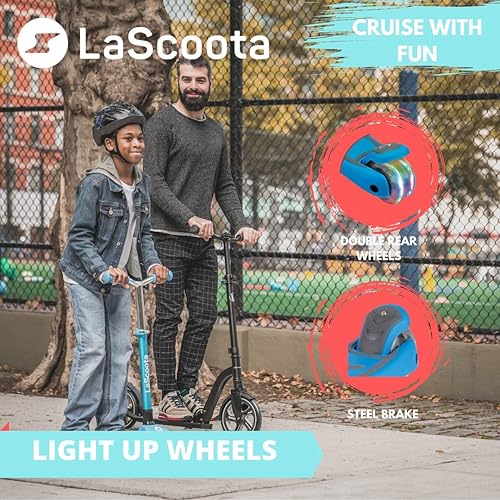 Miniatura 4 de LaScoota 2-in-1 Kids Kick Scooter Adjustable Height Handlebars and Removable Seat 3 LED Lighted Wheels and Anti-Slip Deck for Boys  Girls Aged 3-12