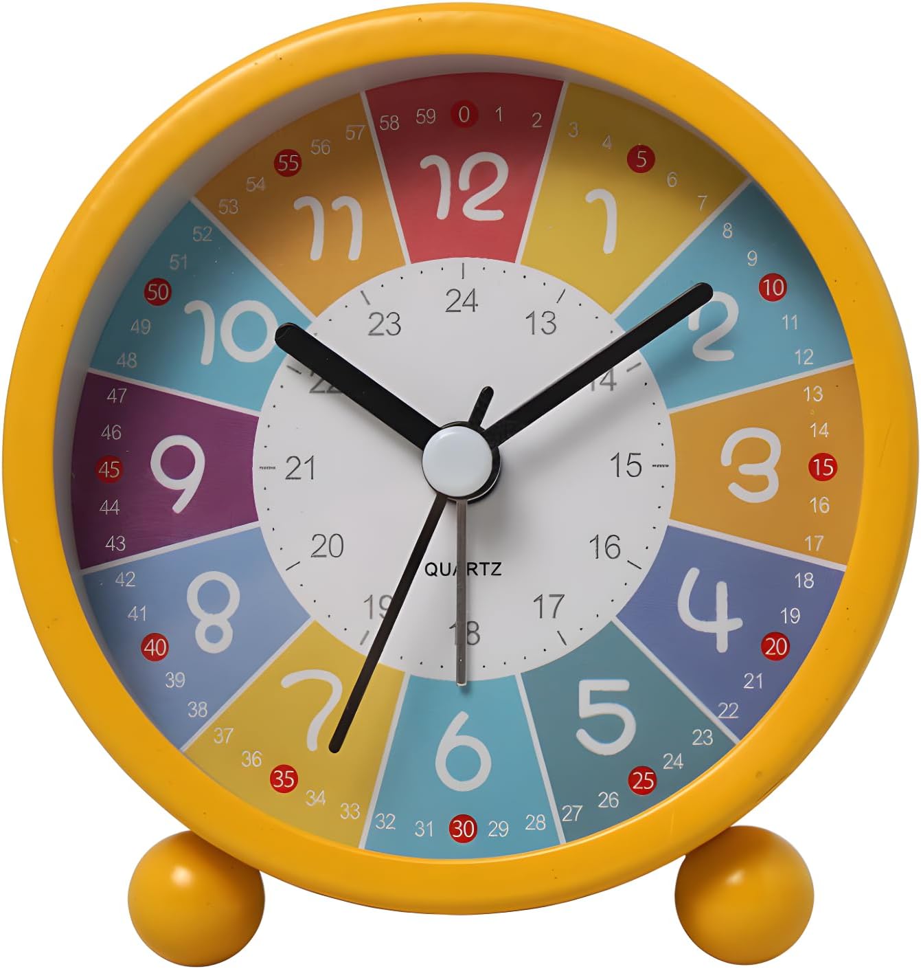 Caividom Learning Clock, For Kids, Alarm Clock, Night Light Function, Silent Second Hand, Metal, Educational Clock, Analog Table Clock, Elementary School, Bedroom, Tabletop, Blue/Pink/White, Easy