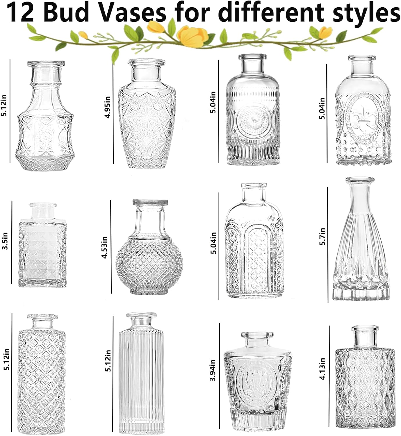 Glass Bud Vase - Set of 12 Small Flower Vases for Table Centerpieces,Mini Vase for Single Stem,Vintage Rustic Centerpiece for Floral Wedding Party, Home Decor