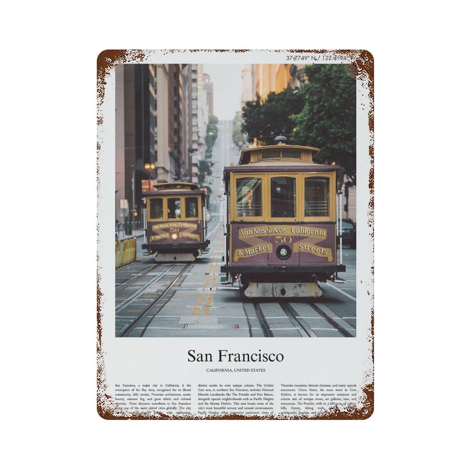 xiaoxiaoshen San Francisco California, United States, USA City Scenery Wall Decor Art Metal Tin Poster Modern Home Decor Art Home Bar Shop Decorations Vintage Sign 40x30cm