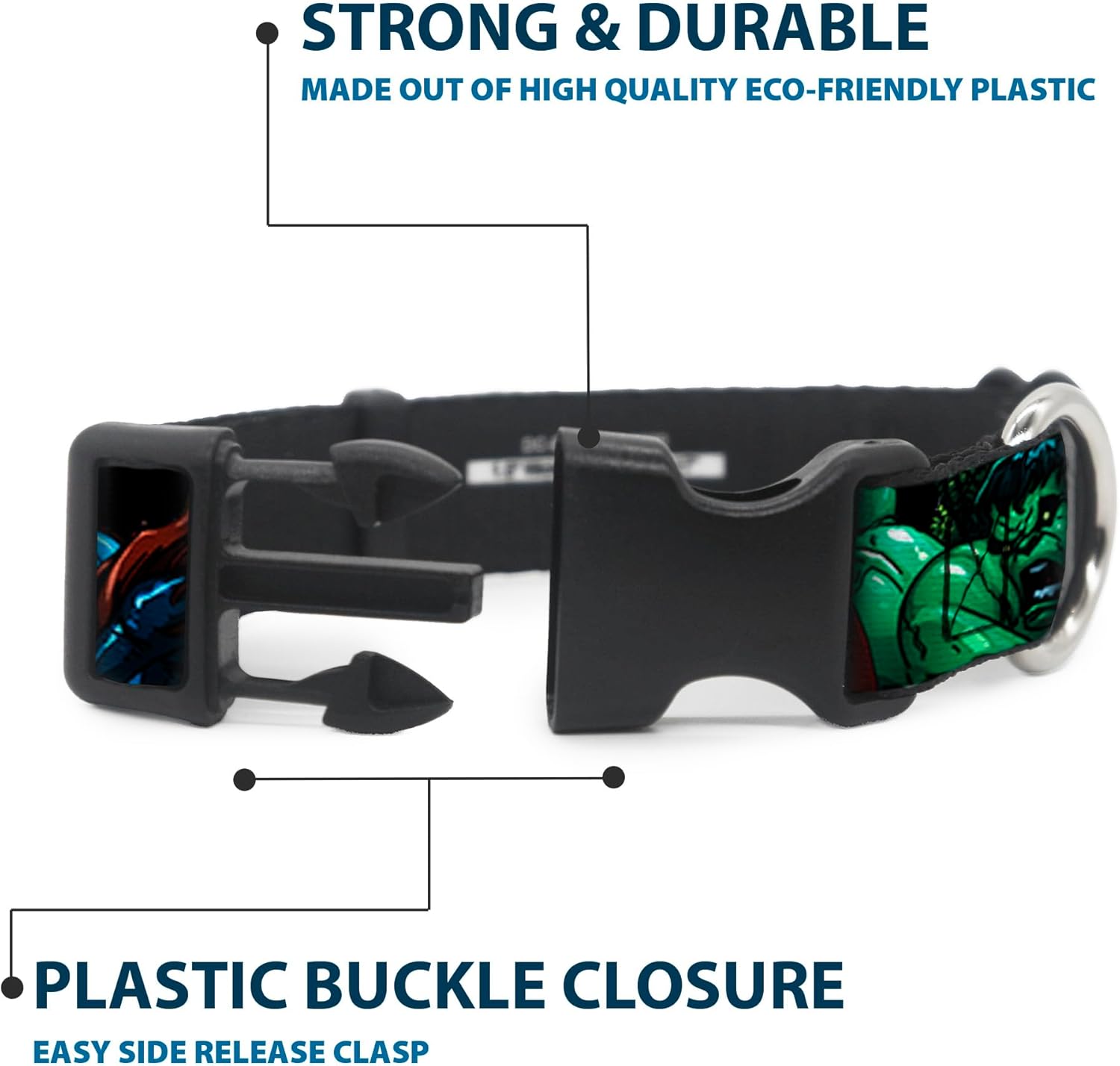 Marvel Comics Dog Collar with Plastic Clip, Quick Release, Easy Adjustable, Marvel Universe Superheroes, 16 to 23 Inches 1.5 Inch Wide