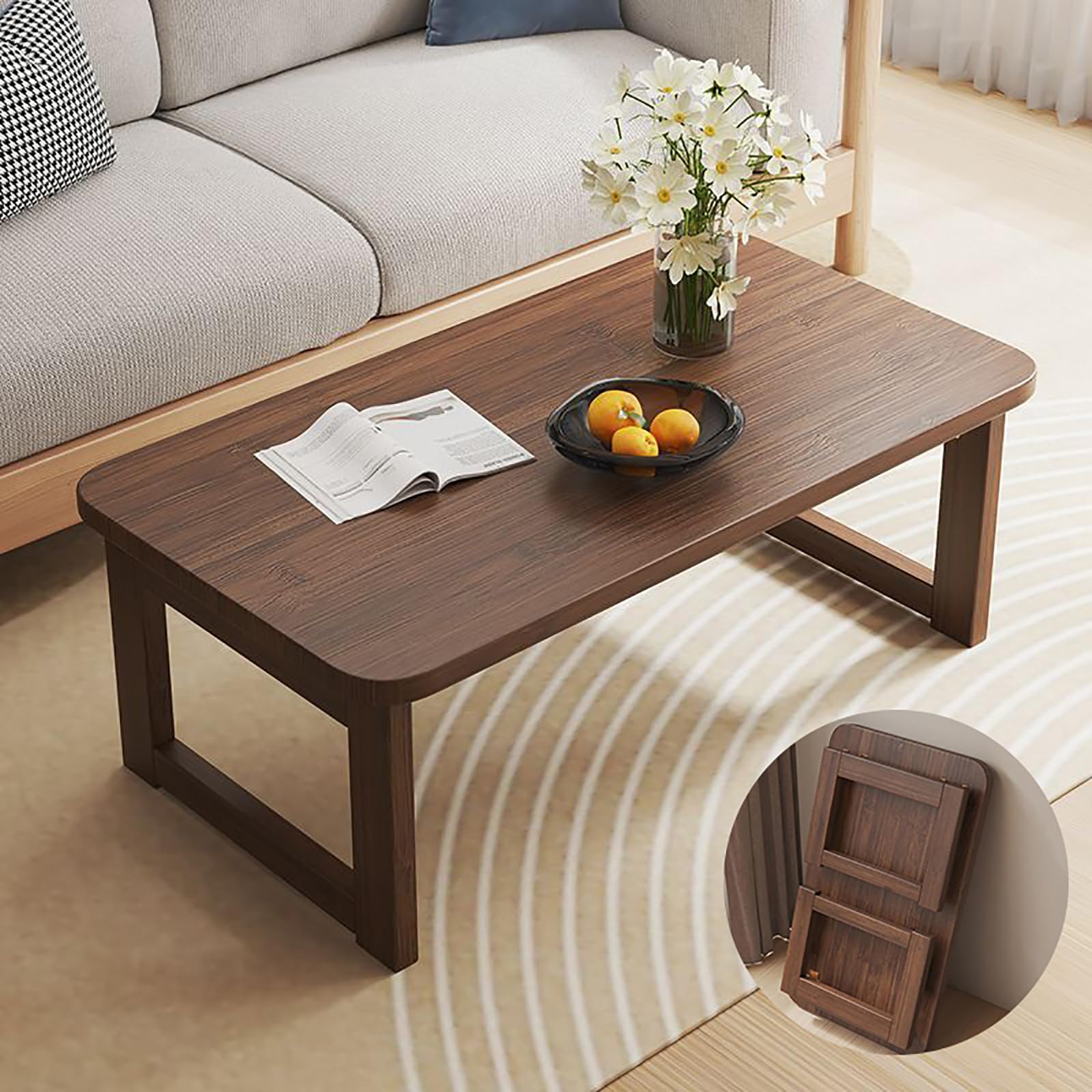 Table basse en bois massif de noyer design compact et élégant