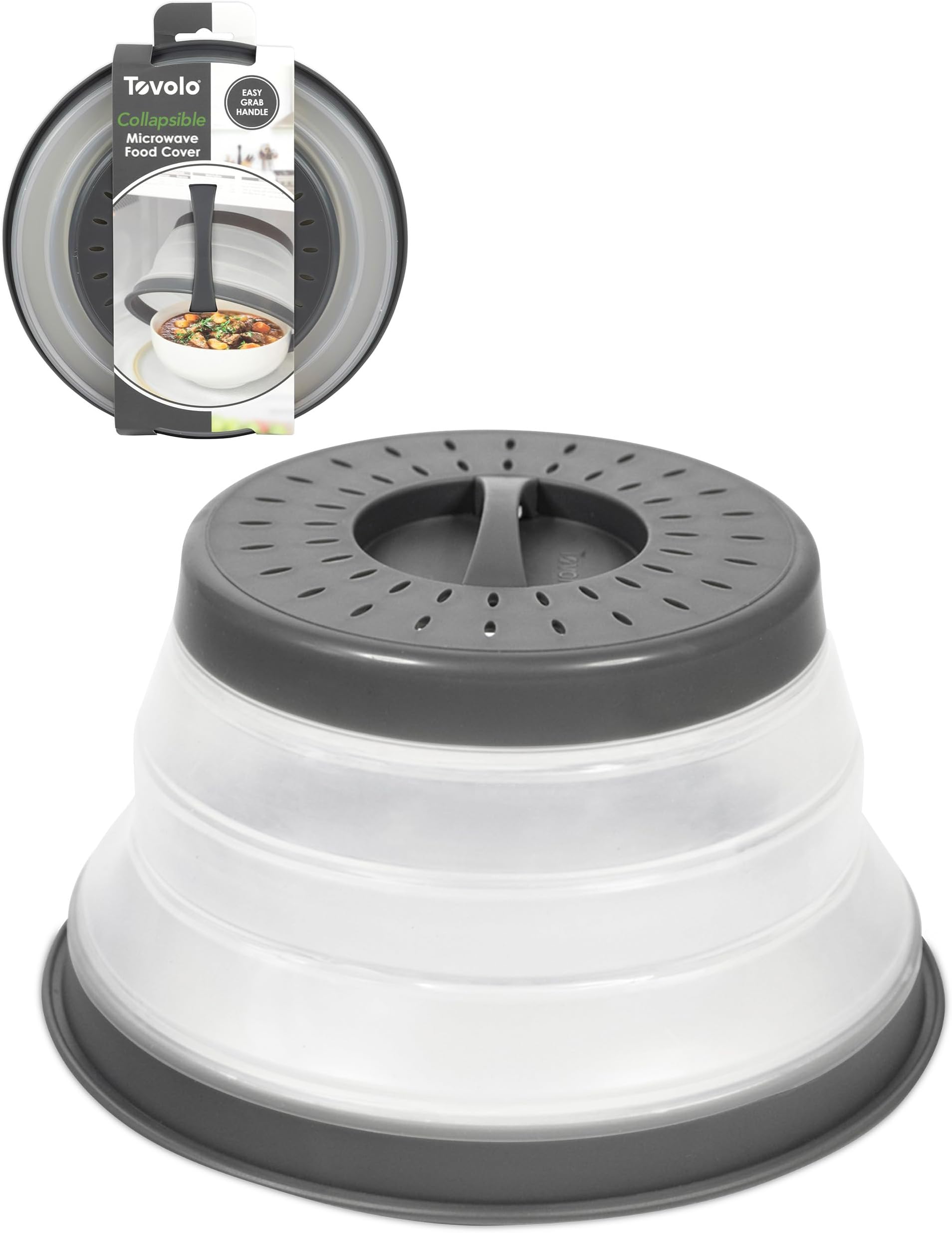 Tovolo Small Collapsible Microwave Cover, Lid for Reheating Food, Meal Prep Kitchen Gadget, No Mess Folding Bowl Cover Kitchen Tool, Charcoal