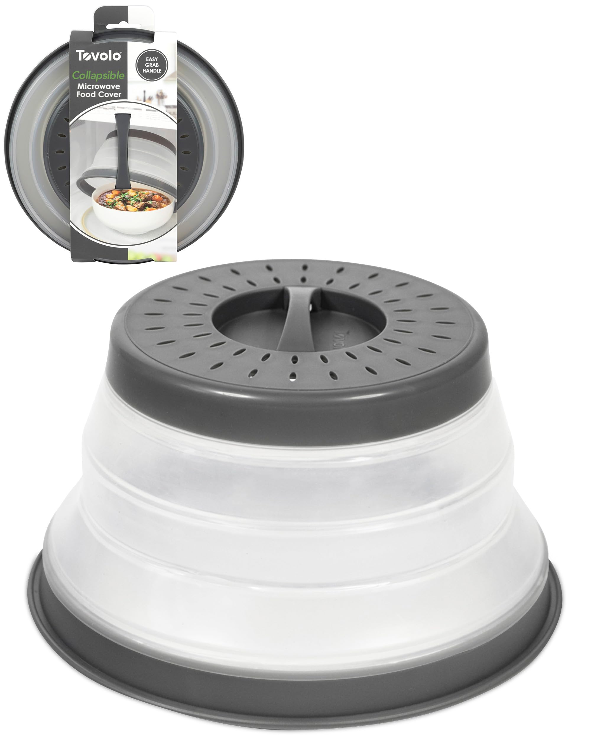 Tovolo Small Collapsible Microwave Cover, Lid for Reheating Food, Meal Prep Kitchen Gadget, No Mess Folding Bowl Cover Kitchen Tool, Charcoal