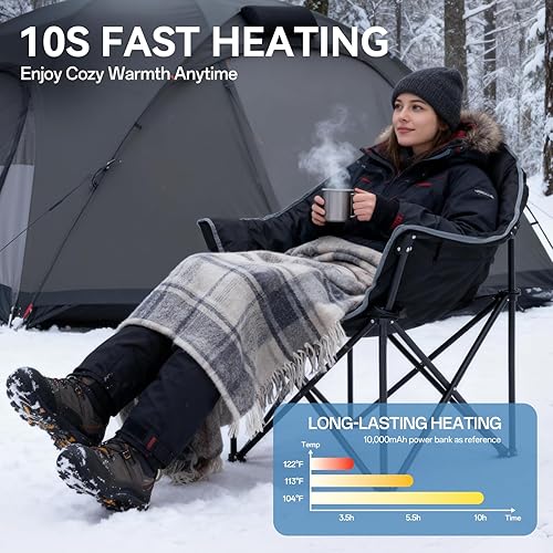 Miniatura 4 de Silla de campamento con calefacción de gran tamaño, silla plegable con calefacción para el respaldo y el asiento, soporte resistente de 400 libras,