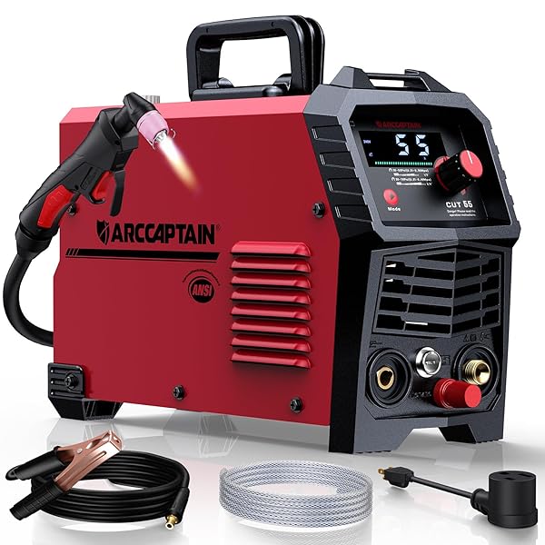 ARCCAPTAIN 55A Plasma Cutter, Large LED Display, Non-Touch Pilot ARC Plasma Cutting Machine, 120/240V Dual Voltage IGBT Inverter, 1/2" Clean Cut, Post Flow, 2T/4T, for Beginners DIY