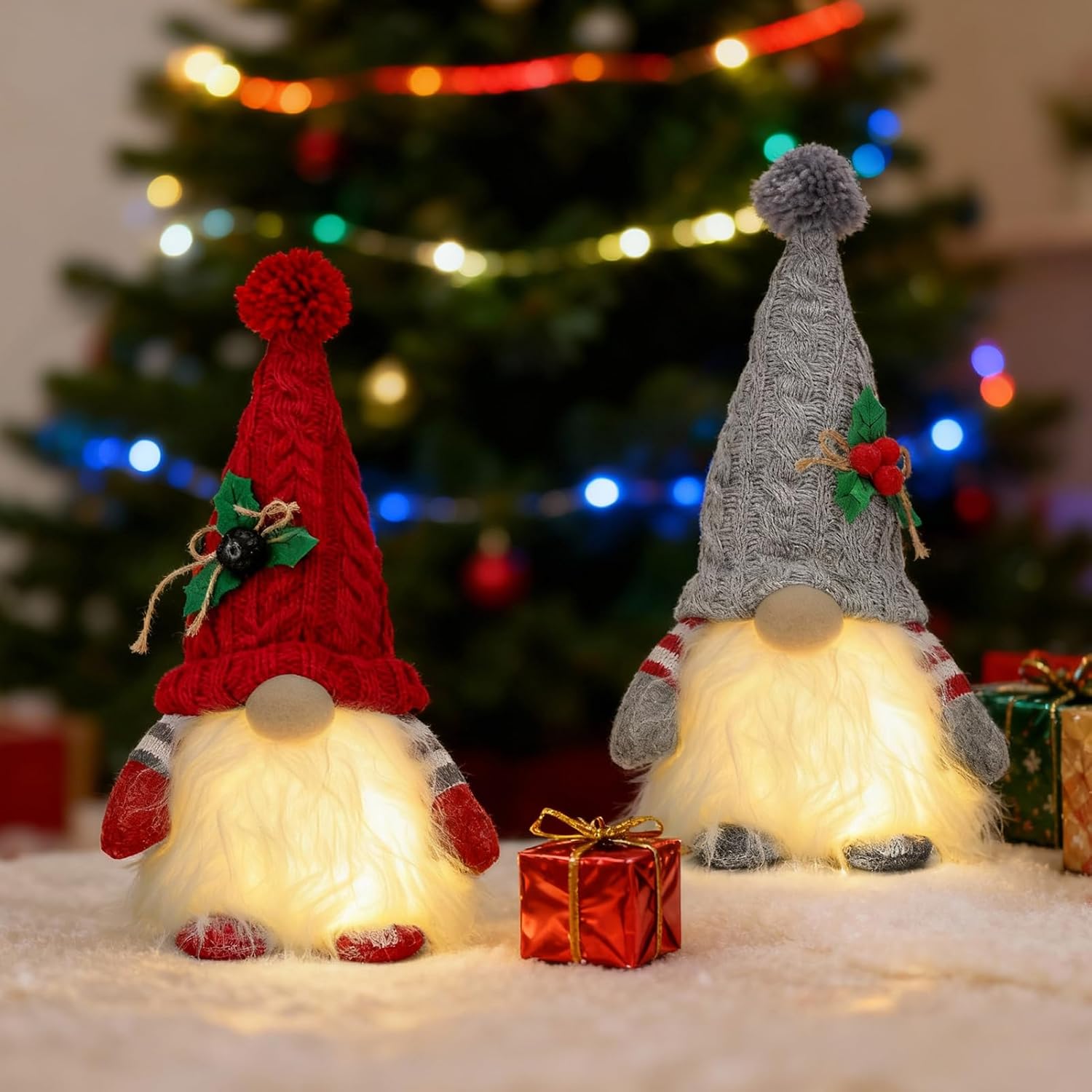HORLIMER 2 Pcs 11.8 inches Lighted Christmas Gnomes Decorations, Light Up Swedish Santa Gnomes Plush for Christmas Xmas Decor