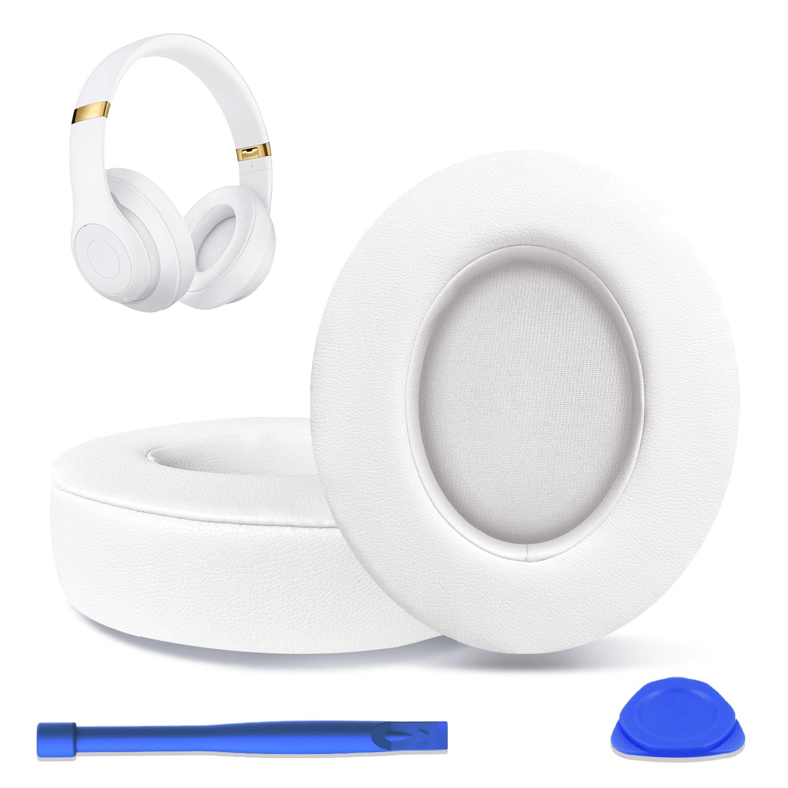 Replacement Ear Pads for Beats Studio 2 & Studio 3 Wired & Wireless Headphones, Ear Cushions, Ear Cups Cover Repair Parts (White)