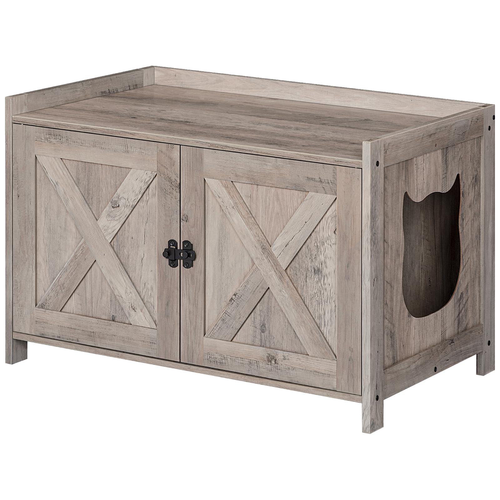 MAHANCRIS Cat Litter Box Enclosure, Litter Box Furniture Hidden with Divider, Wooden Cat Washroom Furniture, Indoor Cat House, End Table, Nightstand, Fit Most of Litter Box, 31.5" L, Greige CWHG8001Z