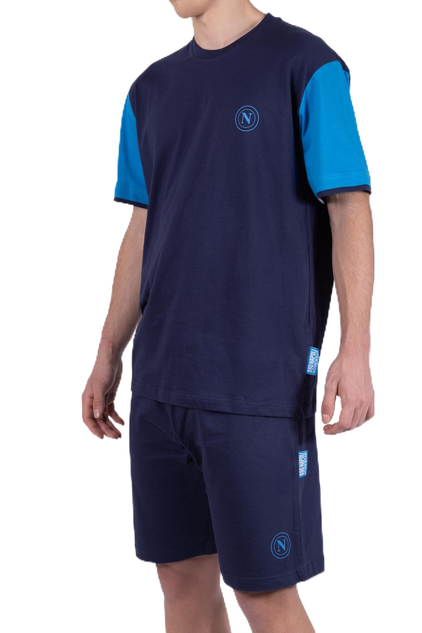 hermet SSC Napoli Unisex 100% Cotton Crew Neck Homewear Pyjamas, Naples Logo, Blue, Size XL, blue, XL