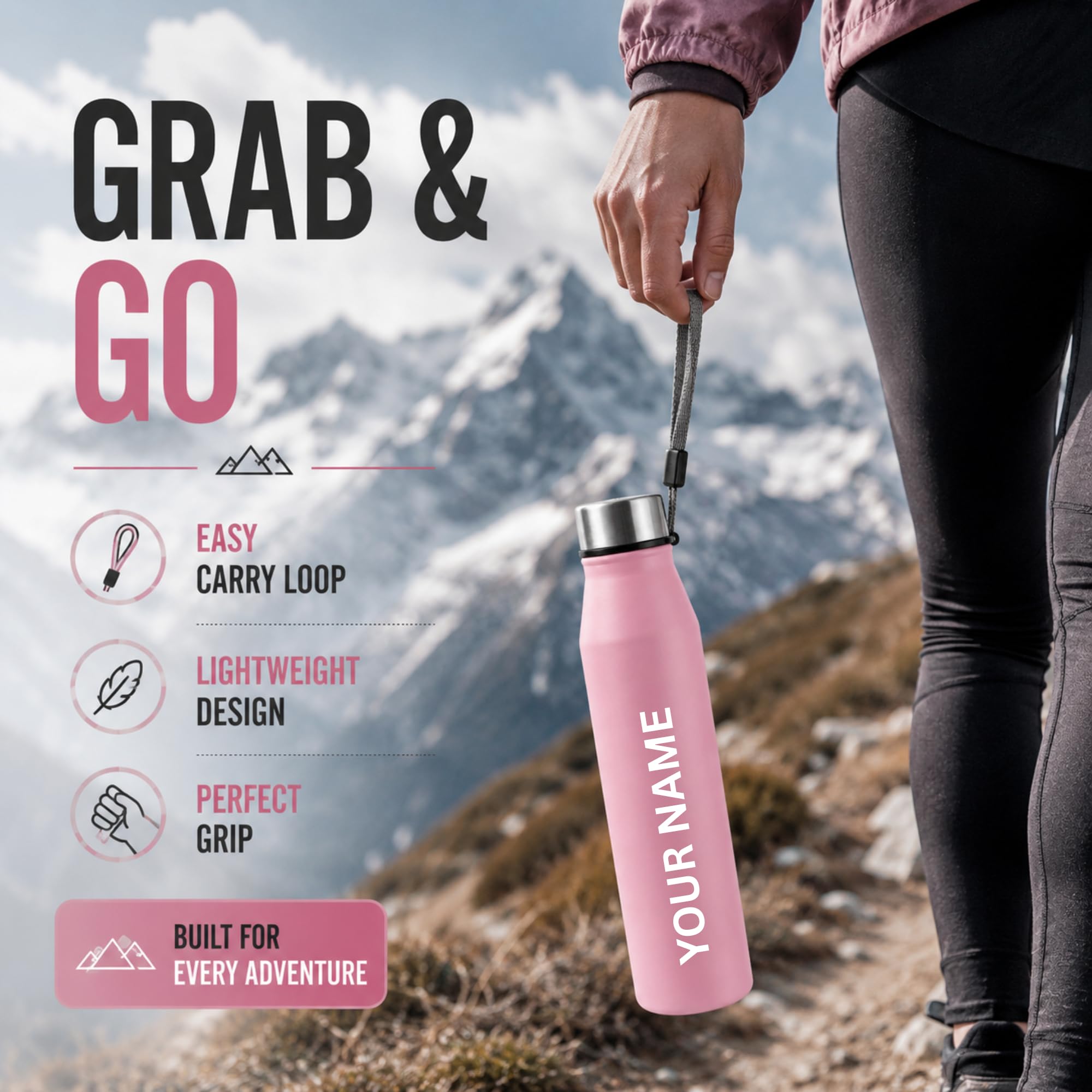 Personalized Name Engraved Water Bottle 1 Litre (Pink)| Custom Laser Engraved Stainless Steel Bottle |Leakproof Water Bottle with Carry Loop for Gym, Office & School |Gift for Kids, Men & Women. — Amazon image 8